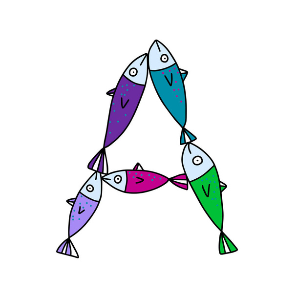 Een brief hand getekend vector illustratie sardines vorm in cartoon stijl - Vector, afbeelding