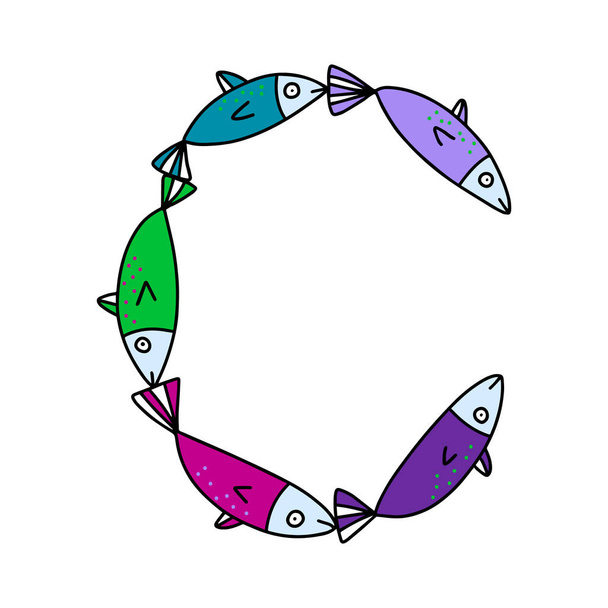 C letter hand getekend vector illustratie sardines vorm in cartoon stijl - Vector, afbeelding