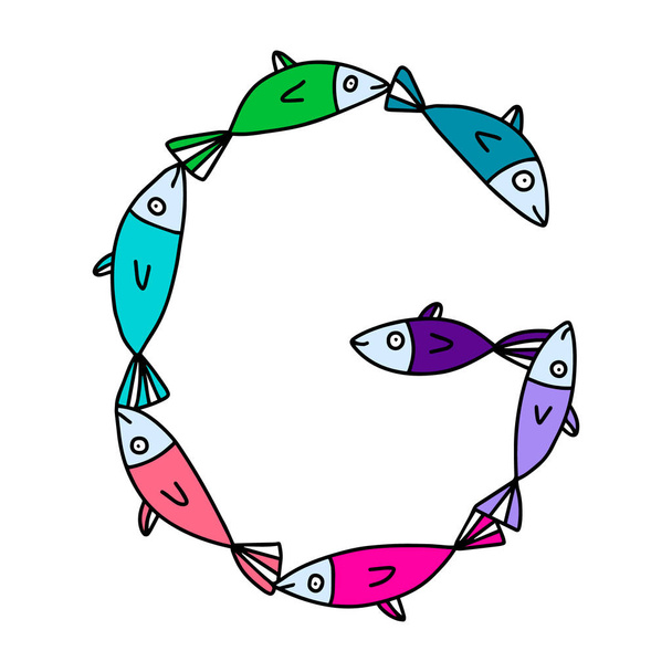 G brief hand getekend vector illustratie sardines vorm in cartoon stijl - Vector, afbeelding