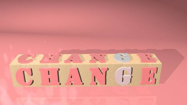 Letter change with 3D shapes on a beautiful background. - Photo, Image