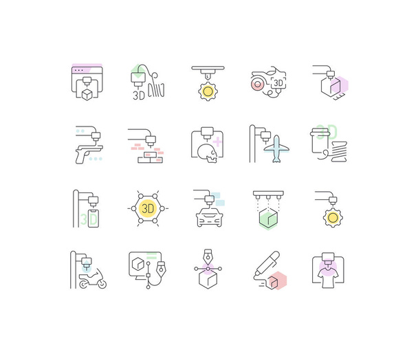 Set Vector Line Icons of 3D Printing - Vector, Image