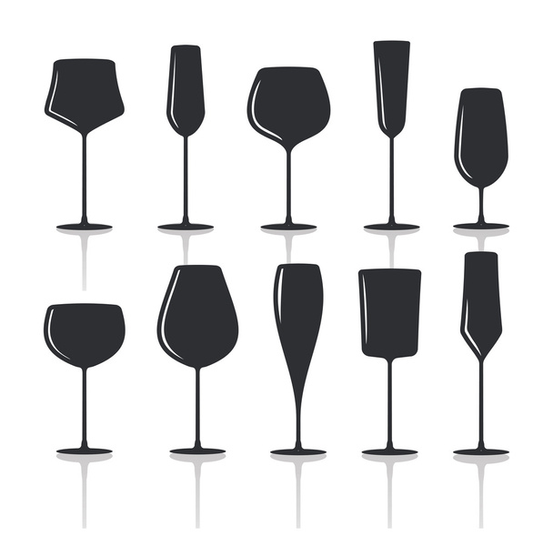 collezione di bicchieri di vino nero silhouette t
 - Vettoriali, immagini