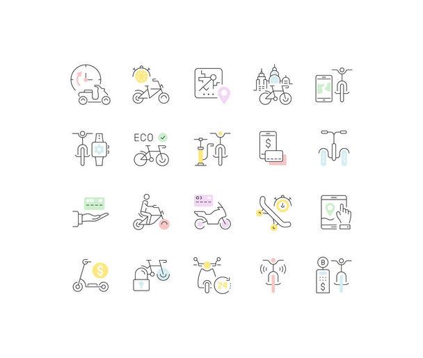 Набор векторных линий иконы велосипеда и совместного использования скутера
. - Вектор,изображение