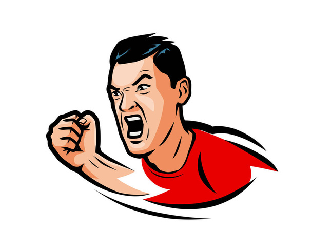 Агресивний чоловік завдає удару кулаком. Спортивна емблема. Векторні ілюстрації
 - Вектор, зображення