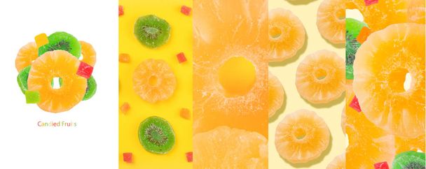 Sokeroidut hedelmät panoraama kollaasi
 - Valokuva, kuva