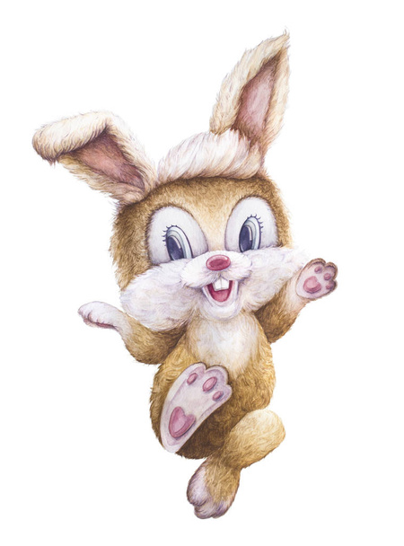 Vesivärieläin. Happy Rabbit hymyilee. Lasten persoonallisuus. Vastasyntyneen taiteen lahja. Tulostuslaatu. Valkoinen tausta. Kuvitus lapsille
. - Valokuva, kuva