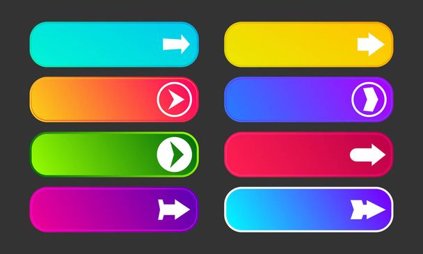 Set of eight modern gradient buttons with arrows - Vector, Image