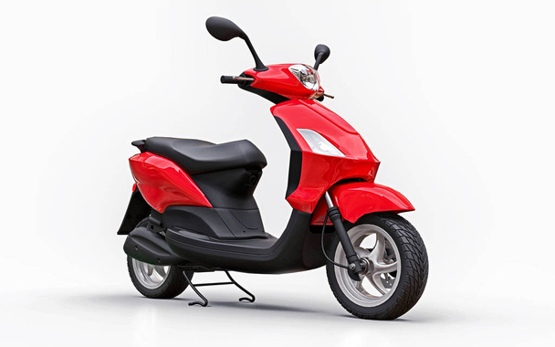 Moderní městská červená moped na bílém pozadí. 3D ilustrace. - Fotografie, Obrázek