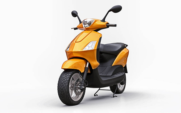 Moderno ciclomotor urbano naranja sobre un fondo blanco. ilustración 3d
. - Foto, Imagen