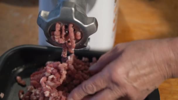 persona reúne carne picada en un tazón negro bajo la picadora de carne
 - Imágenes, Vídeo