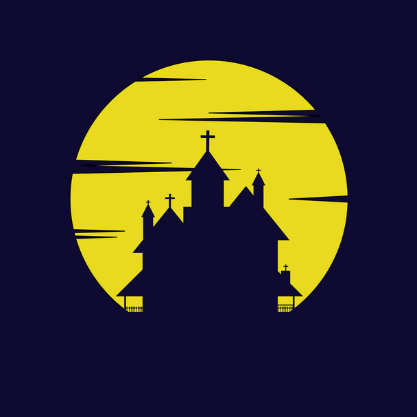 Yellow moon castle silhouette background - Vector, Image