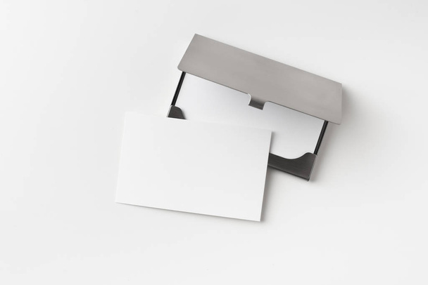 Stainless steel case for business cards isolated on white background for mockup. - Фото, зображення