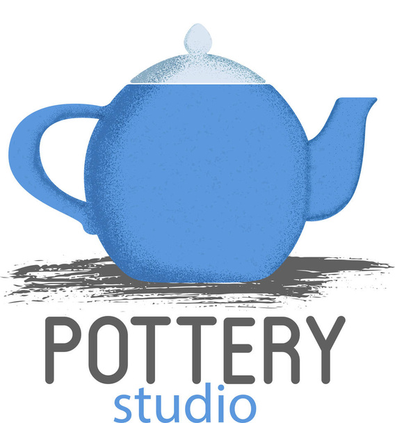 Blue teapot with textured shadow on white - Vector, Image