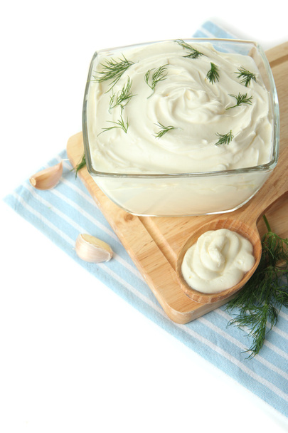 Sour cream in bowl close-up - Fotó, kép
