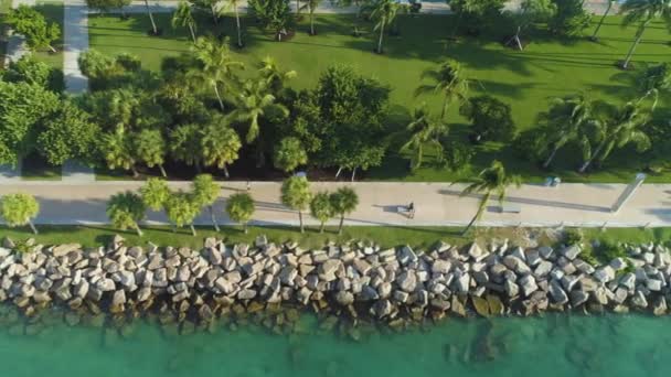 South Pointe Park w Miami Beach w słoneczny dzień. Widok z lotu ptaka - Materiał filmowy, wideo