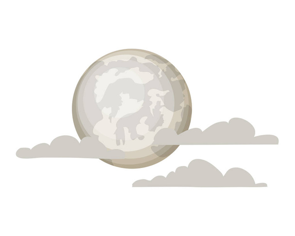 luna llena con nubes sobre fondo blanco
 - Vector, imagen