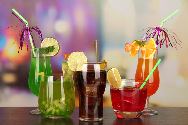 Set of different drinks on bright background - Zdjęcie, obraz