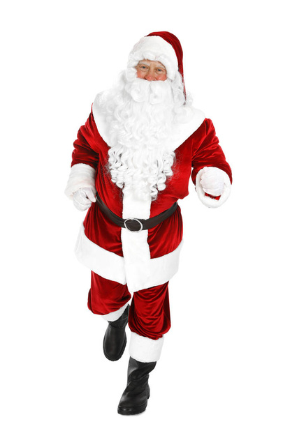 Happy authentic Santa Claus on white background - Fotó, kép
