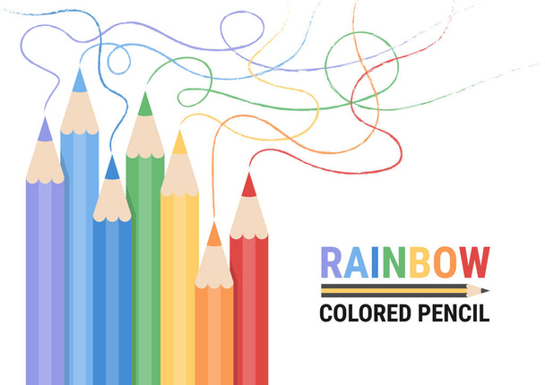 Tęczowe kolorowe ołówki tworzą i kolorując kolorowe dla sztuki. Narysuj piękne linie. ilustracja koncepcja nowoczesny projektować płaski wektor. - Wektor, obraz