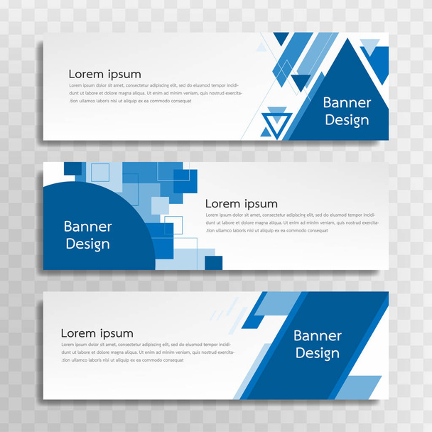 Web için tasarlanmış bir dizi mavi pankart şablonu ve üç farklı tasarım için çeşitli başlıklar mevcuttur. - Vektör, Görsel