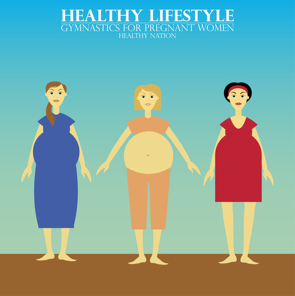 Gimnasia para mujeres embarazadas. Vector Imagen de tres mujeres embarazadas haciendo ejercicio
. - Vector, Imagen