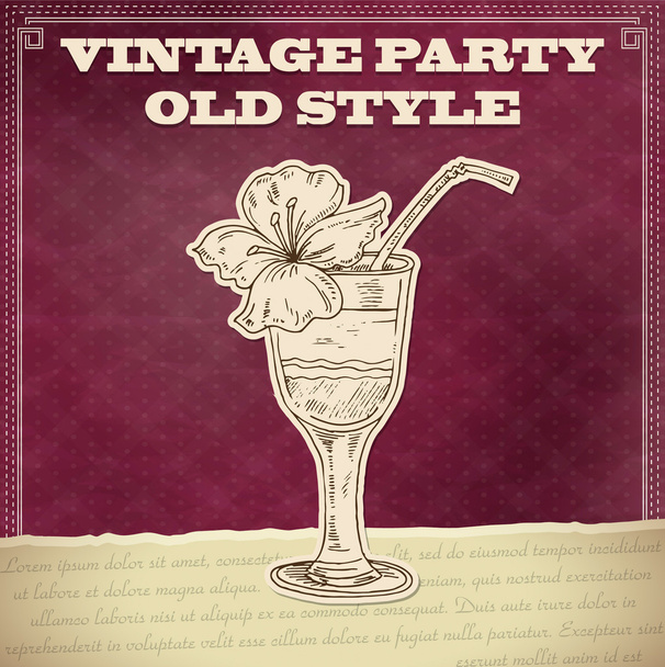 Vintage Party Poster mit Cocktail - Vektor, Bild