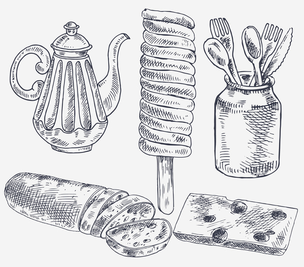 Set of elements for tea break. Vintage style - Vector, Image