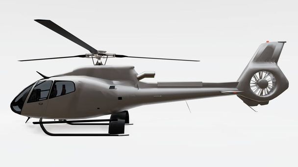 Šedá helikoptéra izolovaná na bílém pozadí. 3D ilustrace. - Fotografie, Obrázek