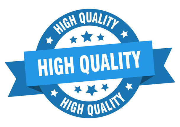 high quality ribbon. high quality round blue sign. high quality - Vector, Imagen