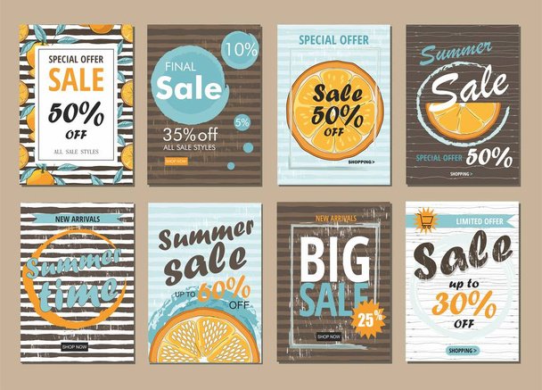 Set Summer sale flyers templates with orange. Vector  - Vector, Image