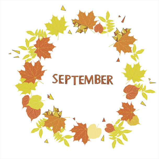 September runder Kranz aus gelben Blättern mit Dreiecken - Vektor, Bild