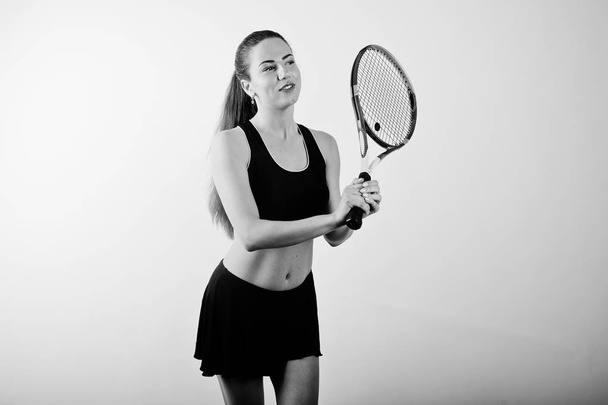 Black and white portrait of beautiful young woman player in spor - Foto, immagini