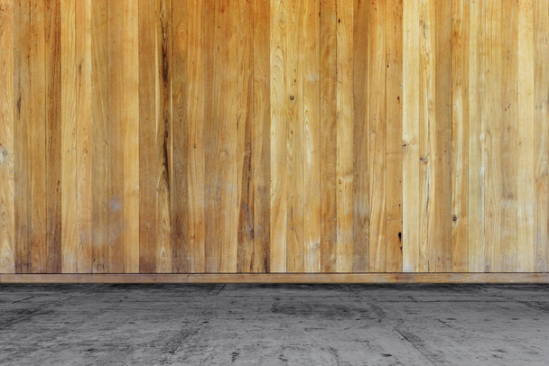 Lege kamer-betonnen vloer met houten wand - Foto, afbeelding