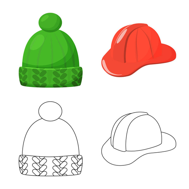 Vectorillustratie van kleding en cap logo. Inzameling van kleding en baret vector pictogram voor voorraad. - Vector, afbeelding