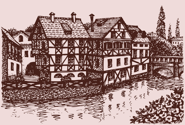 vector schets van een oude Europese stad - Vector, afbeelding