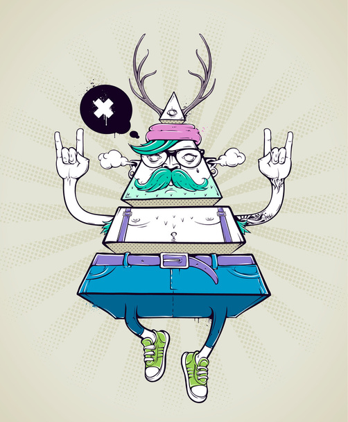 Triangle hipster bizarre character - Vector, Image