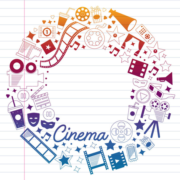 Vector pattern with cinema icons. Movie Theater, TV, popcorn, video clips, musical - Vector, Image