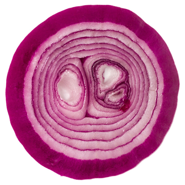 Slice of red Onion isolated on white background. Top view, flat  - Φωτογραφία, εικόνα