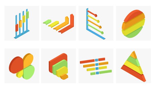 Isometric set of business infographic element in different color - Vettoriali, immagini