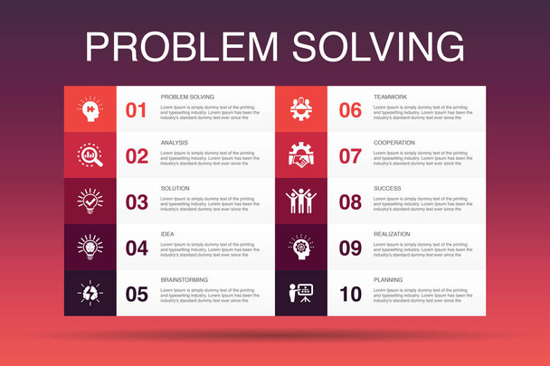 solución de problemas Infografía 10 opción template.analysis, idea, lluvia de ideas, iconos de trabajo en equipo
 - Vector, imagen