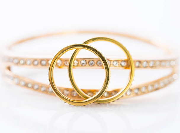 Gold wedding rings on white background - Photo, Image