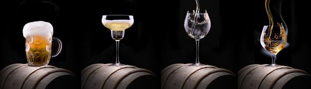 Alcohol drinks set isolated on a black - Foto, afbeelding