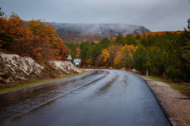 Kaunis värikäs kaareva syksyn Fall tie Krimin vuoristossa, Ukraina
 - Valokuva, kuva