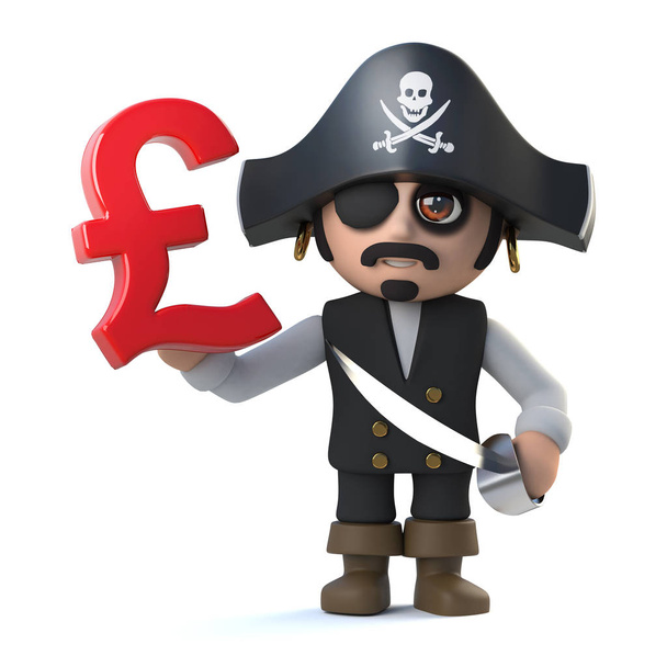 3D πειρατής καπετάνιος κατέχει βρετανικές λίρες στερλίνας νόμισμα - Φωτογραφία, εικόνα