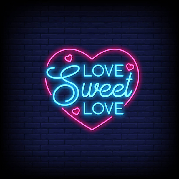 Bright neon Love sweet love text against brick wall background - Vecteur, image