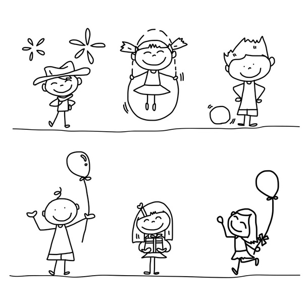 σύνολο σχεδίασης χέρι κινουμένων σχεδίων ευτυχής παιδιά - Διάνυσμα, εικόνα