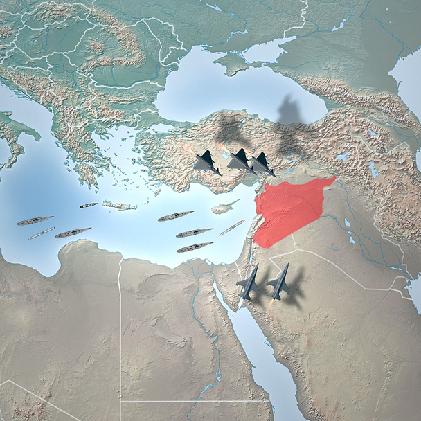 Orta Doğu gibi uzaydan. Suriye Haritası - Fotoğraf, Görsel