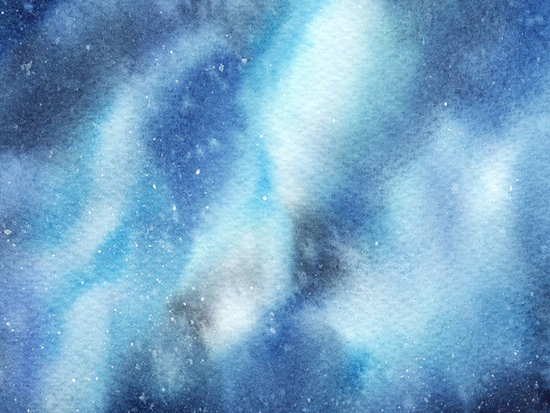 Hand painted abstract Watercolor Wet turquoise Outer space and stars Background with stains. - Fotografie, Obrázek