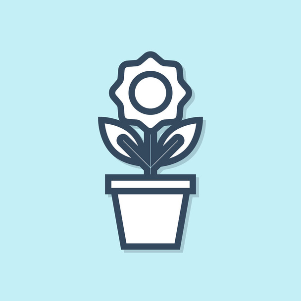 Blue line Flower in pot icon isolated on blue background. Plant growing in a pot. Potted plant sign. Vector Illustration - Vektor, kép