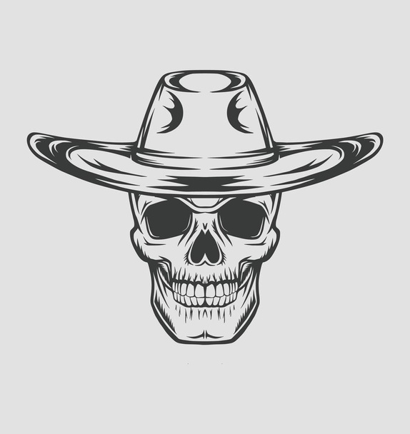 Cowboy skull drawing in a vintage retro woodcut etched or engraved style. Vector illustration - Vector, Image